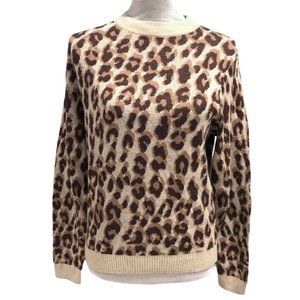A New Day Leopard Print Crewneck Pullover Sweater XS Cotton Tan Brown Womens